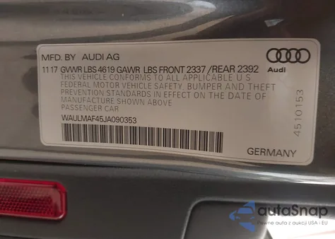 2018 Audi A4 2.0T Tech Ultra Premium/2.0T Ultra Premium from USA, damaged, VIN WAULMAF45JA090353